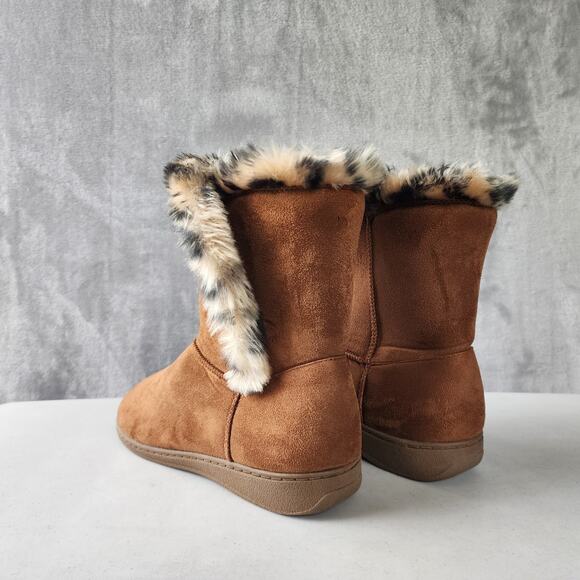 Vionic Boots Womens 8 Cheasnut Fairfax Faux Fur Lined Winter Leopard Slipper - Picture 5 of 10